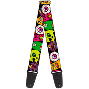 Guitar Strap - Monsters CLOSE-UP Black Guitar Straps Buckle-Down   