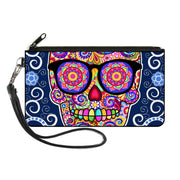 Canvas Zipper Wallet - SMALL - Hipster Calavera C U Blue White Multi Color Canvas Zipper Wallets Thaneeya McArdle   