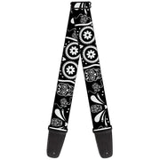 Guitar Strap - Sugar Skulls Black White Guitar Straps Buckle-Down   