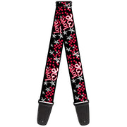 Guitar Strap - Love Me w Sketch Stars & Checkers Black Fuchsia White Guitar Straps Buckle-Down   