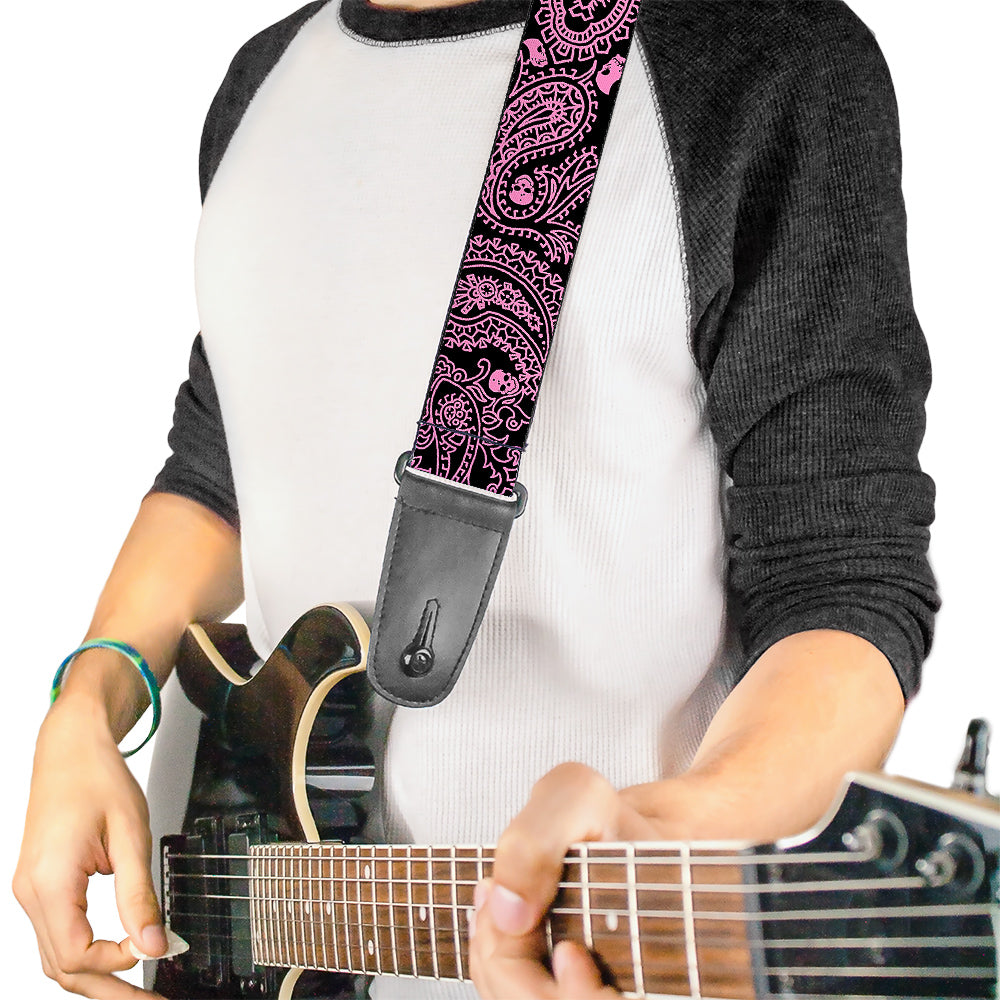 Guitar Strap - Bandana Skulls Black Pink Guitar Straps Buckle-Down   