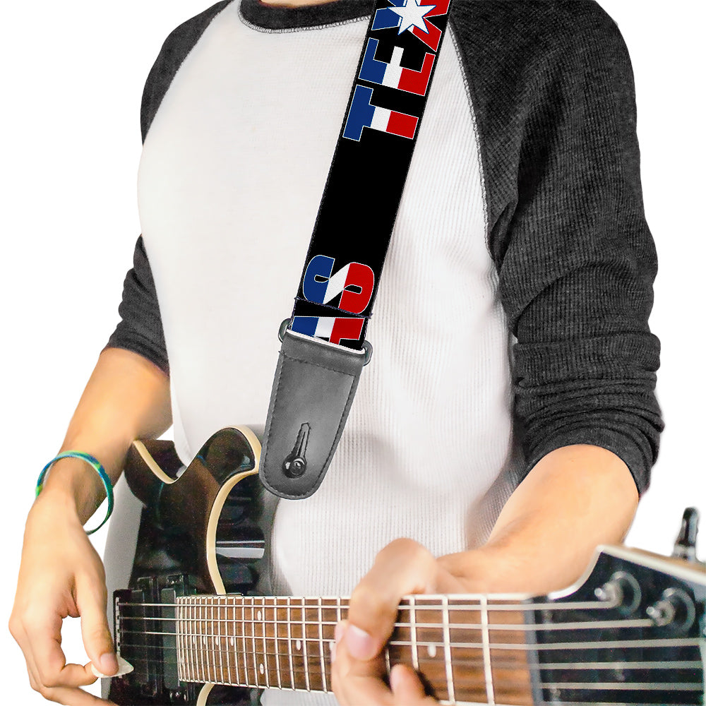 Guitar Strap - TEXAS w Star Black White Blue Red Guitar Straps Buckle-Down   