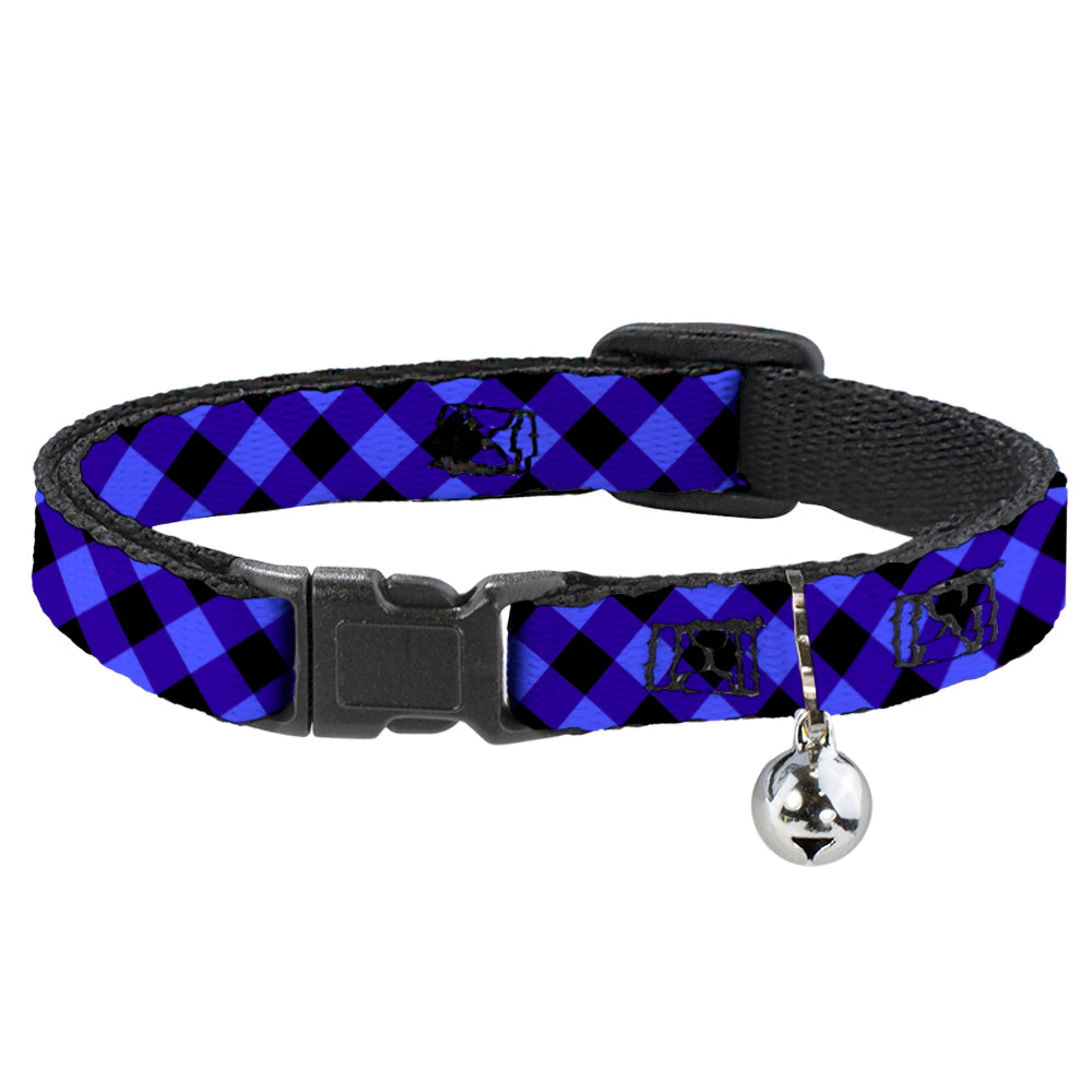 Cat Collar Breakaway - Diagonal Buffalo Plaid Black Blue Breakaway Cat Collars Buckle-Down   