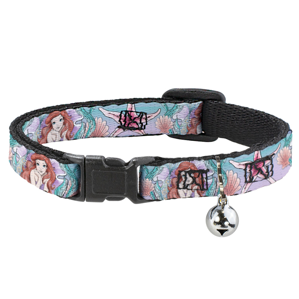 Cat Collar Breakaway - The Little Mermaid Ariel Sketch4 Pose Shells Kelp Blues Pinks Breakaway Cat Collars Disney   