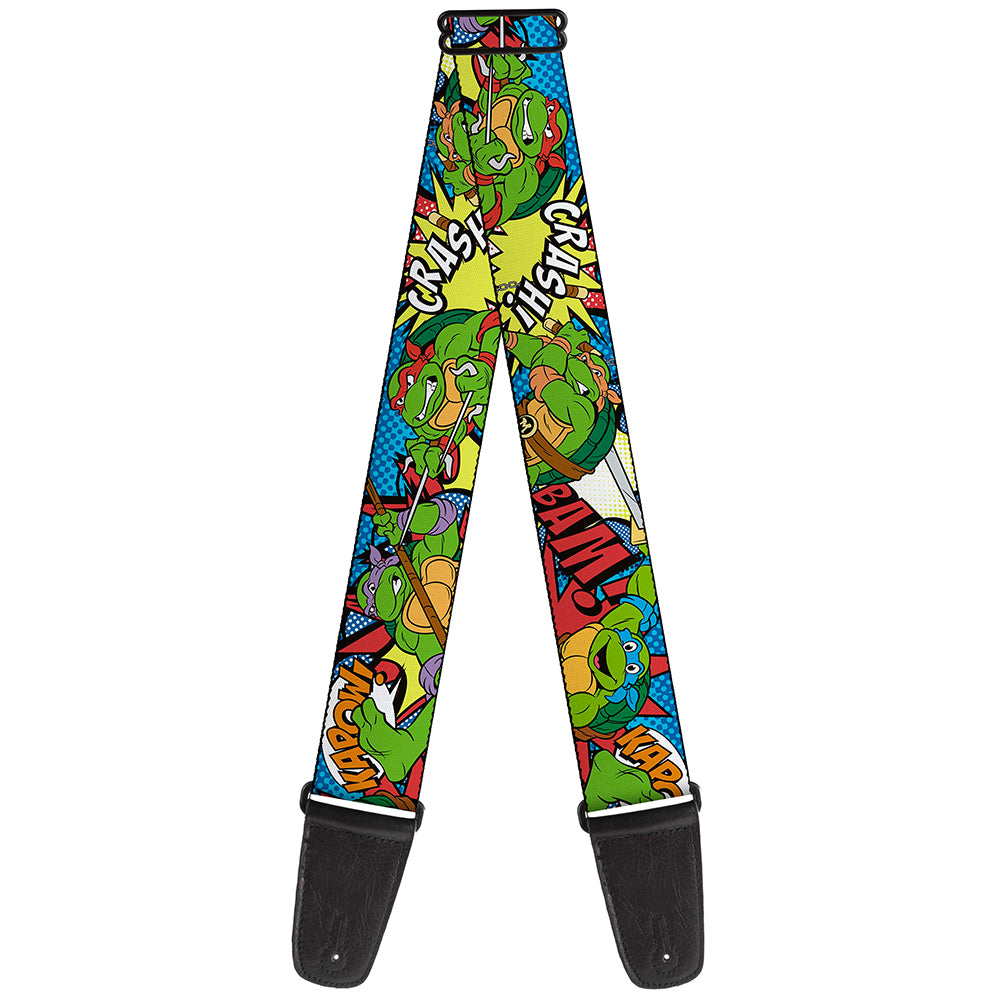 Guitar Strap - Classic TMNT Action Poses Action Bubbles Dots Blues Guitar Straps Teenage Mutant Ninja Turtles