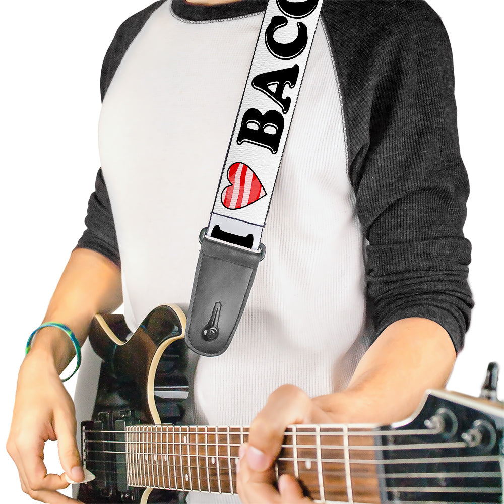 Guitar Strap - I "Heart" BACON White Black Bacon Guitar Straps Buckle-Down   