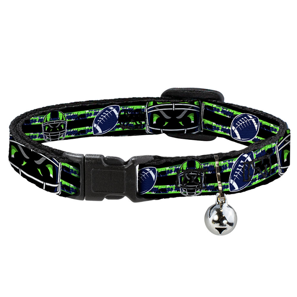 Cat Collar Breakaway - Football Helmet Stripe Black Neon Green Blue Breakaway Cat Collars Buckle-Down   