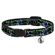 Cat Collar Breakaway - Football Helmet Stripe Black Neon Green Blue Breakaway Cat Collars Buckle-Down   
