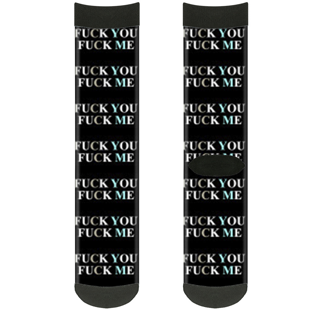 Sock Pair - Polyester - FUCK YOU FUCK ME Black White Blue - CREW Socks Buckle-Down   