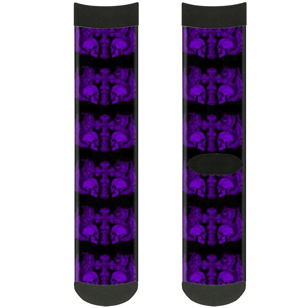Sock Pair - Polyester - Buckle-Down Skulls w Wings Black Purple - CREW Socks Buckle-Down   