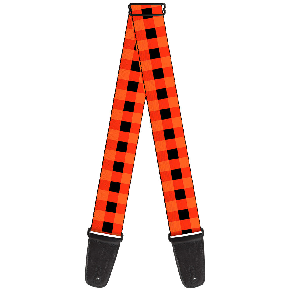 Guitar Strap - Buffalo Plaid Black Orange Guitar Straps Buckle-Down   