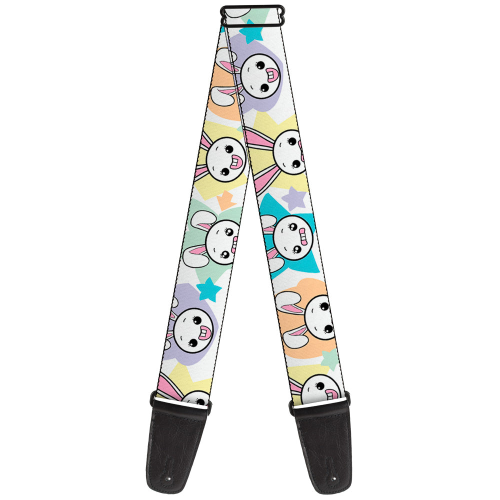 Guitar Strap - Happy Sad Bunnies & Stars White Pastel Guitar Straps Buckle-Down   
