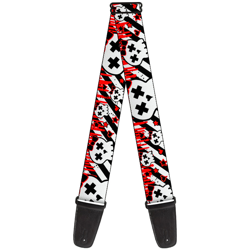 Guitar Strap - Girlie Skull Black White w Red Paint Drips Guitar Straps Buckle-Down   