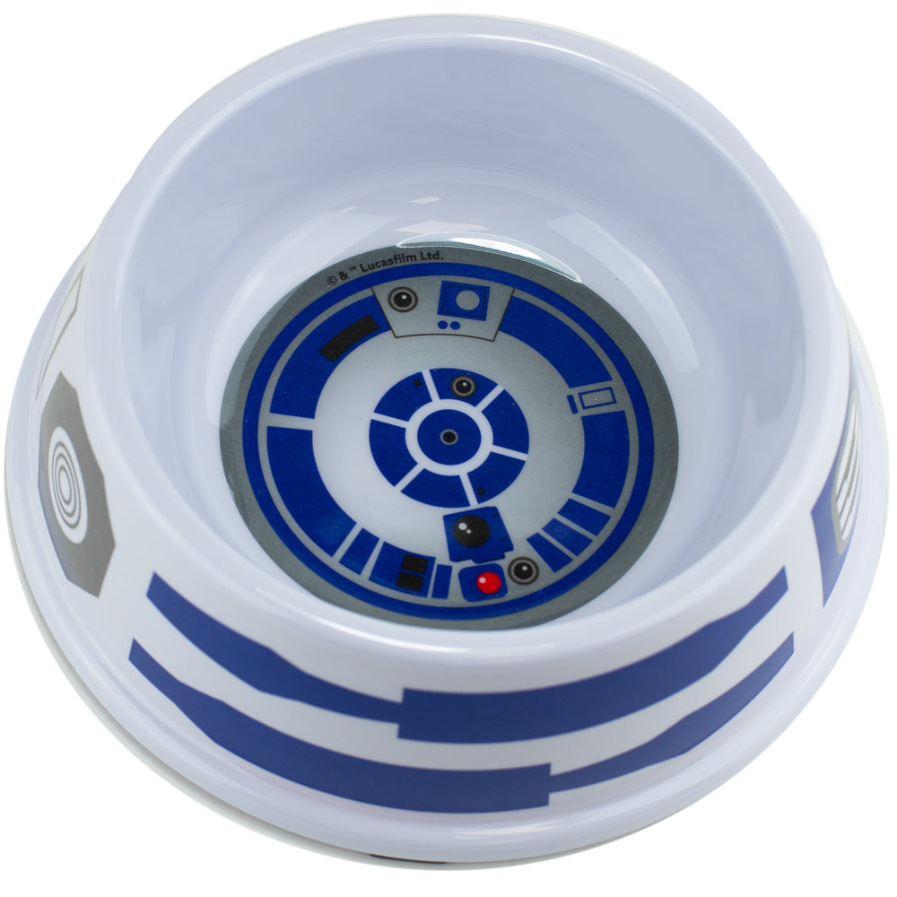 Single Melamine Pet Bowl - 7.5 (16oz) - Star Wars R2-D2 Top View + Parts Bounding White Blue Gray Pet Bowls Star Wars   