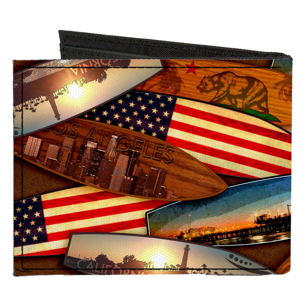 Canvas Bi-Fold Wallet - Surfboards Cali Scenes US Flag Stacked Brown3 Canvas Bi-Fold Wallets Buckle-Down   