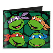 Canvas Bi-Fold Wallet - Classic TMNT Turtle Faces Black Green Turtle Shell Canvas Bi-Fold Wallets Teenage Mutant Ninja Turtles