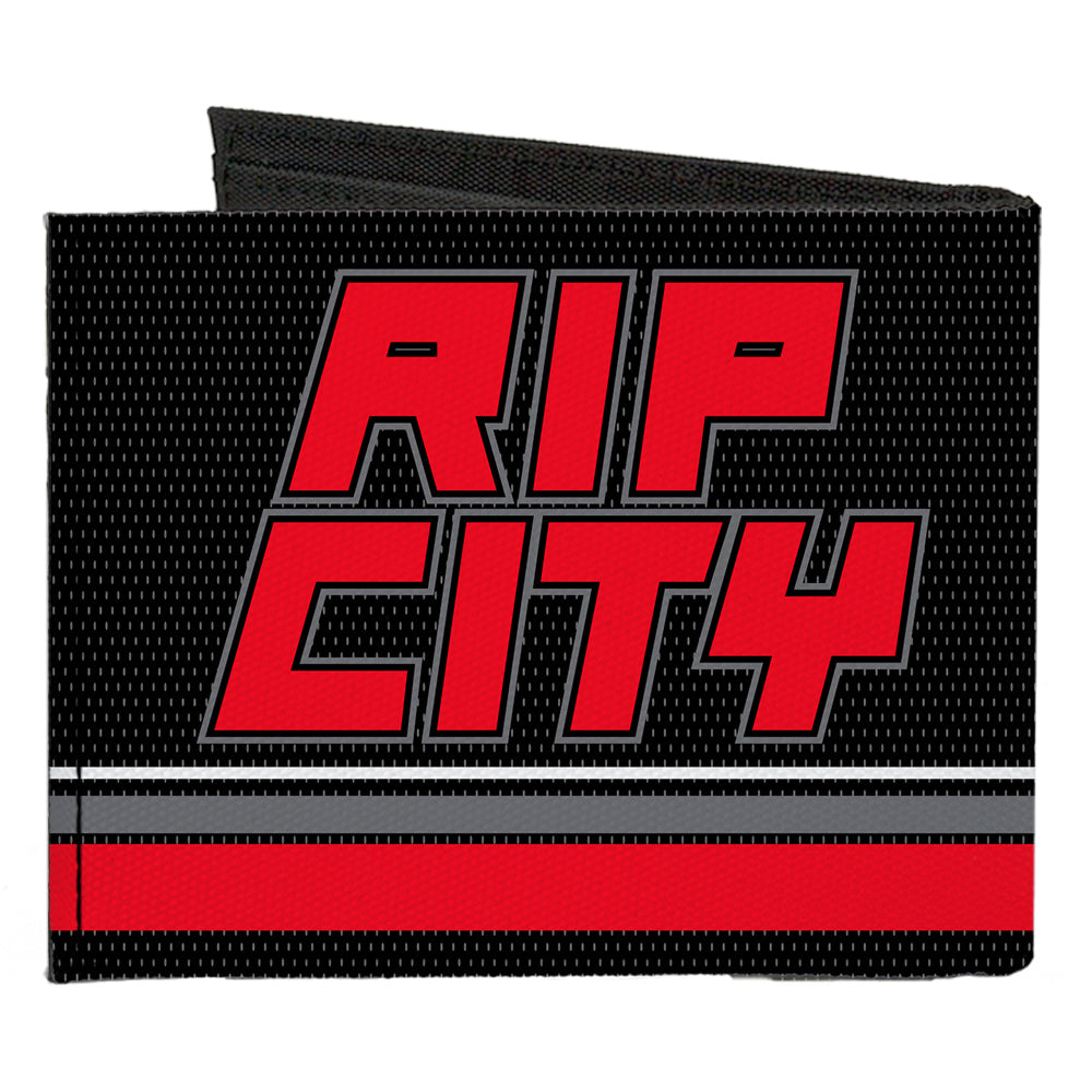 Canvas Bi-Fold Wallet - RIP CITY Stripe Mesh Black Gray Red Canvas Bi-Fold Wallets Buckle-Down   