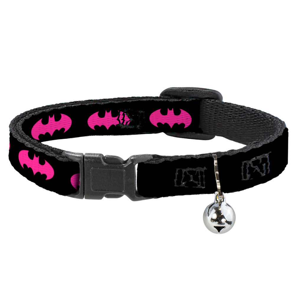 Cat Collar Breakaway with Bell - Batman Signal Black Fuchsia Breakaway Cat Collars DC Comics   