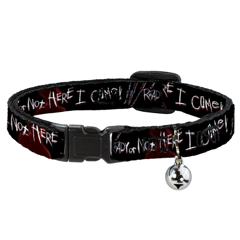 Cat Collar Breakaway - A Nightmare on Elm Street READY OR NOT HERE I COME Freddy Silhouette Black Reds White Breakaway Cat Collars A Nightmare on Elm Street