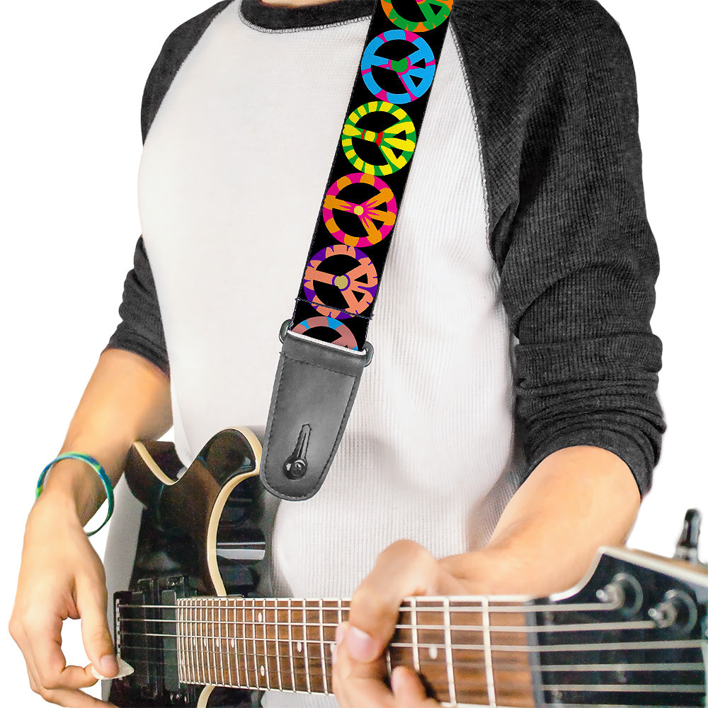 Guitar Strap - Peace Flowers Black Multi Color Guitar Straps Buckle-Down   