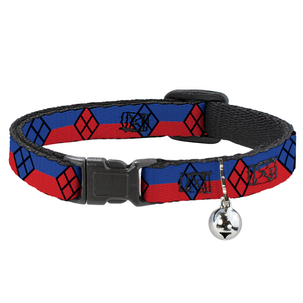 Cat Collar Breakaway - Harley Quinn Diamond Stripe Red Blue Breakaway Cat Collars DC Comics   
