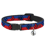 Cat Collar Breakaway - Harley Quinn Diamond Stripe Red Blue Breakaway Cat Collars DC Comics   