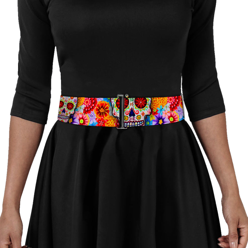 Cinch Waist Belt - Sugar Skull Starburst White Multi Color Womens Cinch Waist Belts Thaneeya McArdle   