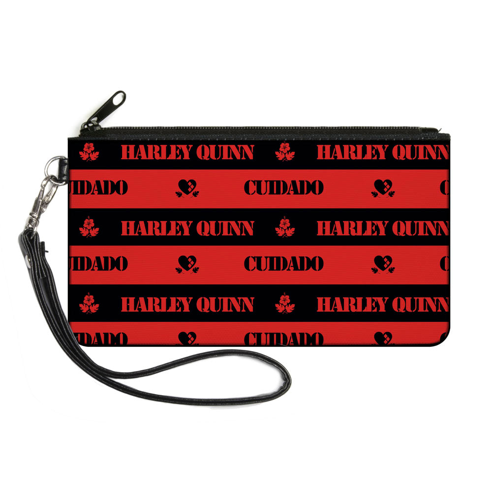 Canvas Zipper Wallet - SMALL - The Suicide Squad 2021 CUIDADO HARLEY QUINN Caution Stripe Red Black Canvas Zipper Wallets DC Comics   