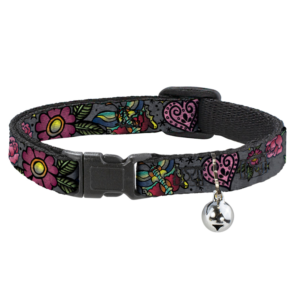 Cat Collar Breakaway - Love Kills CLOSE-UP Gray Breakaway Cat Collars Buckle-Down   