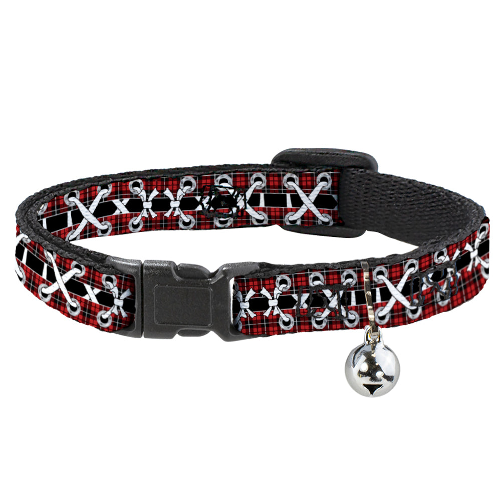 Cat Collar Breakaway - Corset Lace Up Red Plaid Black Breakaway Cat Collars Buckle-Down   