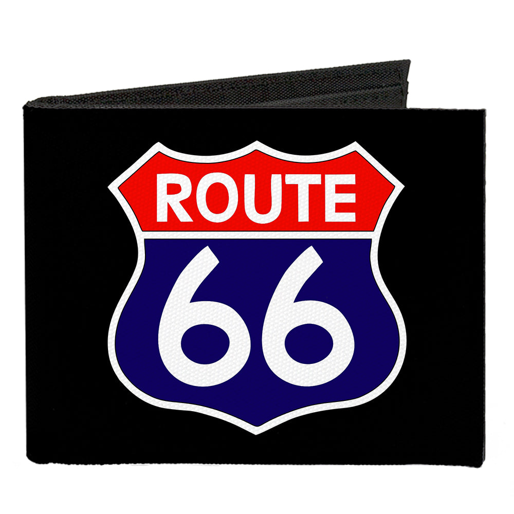 Canvas Bi-Fold Wallet - ROUTE 66 Highway Sign Black White Red Blue Canvas Bi-Fold Wallets Buckle-Down   