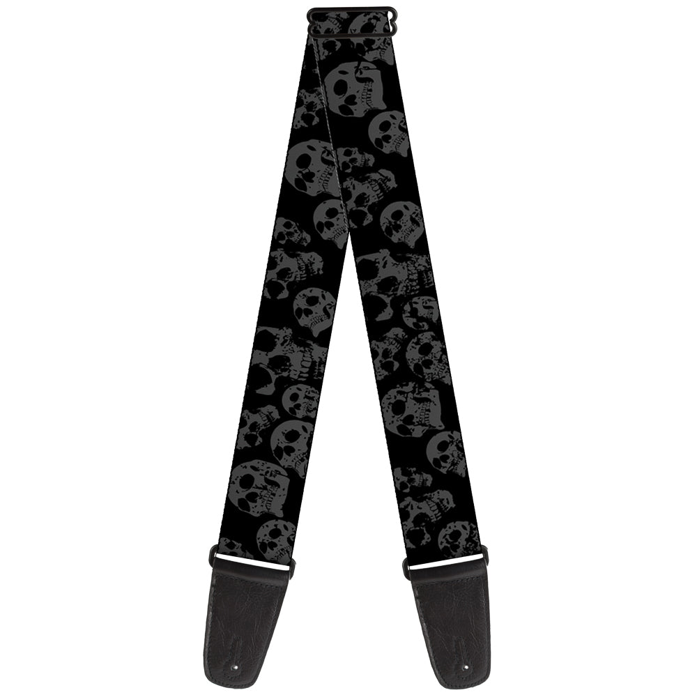 Guitar Strap - Skulls Stacked Weathered Black Gray Guitar Straps Buckle-Down   