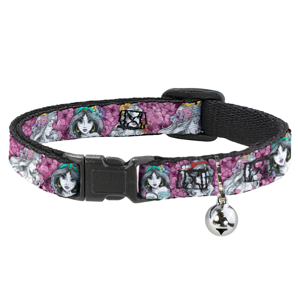 Cat Collar Breakaway - Princess Sketch Poses Floral Collage Pinks Grays Breakaway Cat Collars Disney   