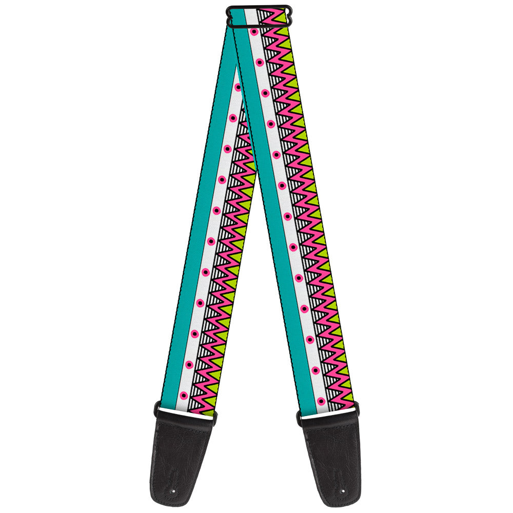Guitar Strap - Aztec 14 Seafoam Green White Pink Lime Green Black Guitar Straps Buckle-Down   
