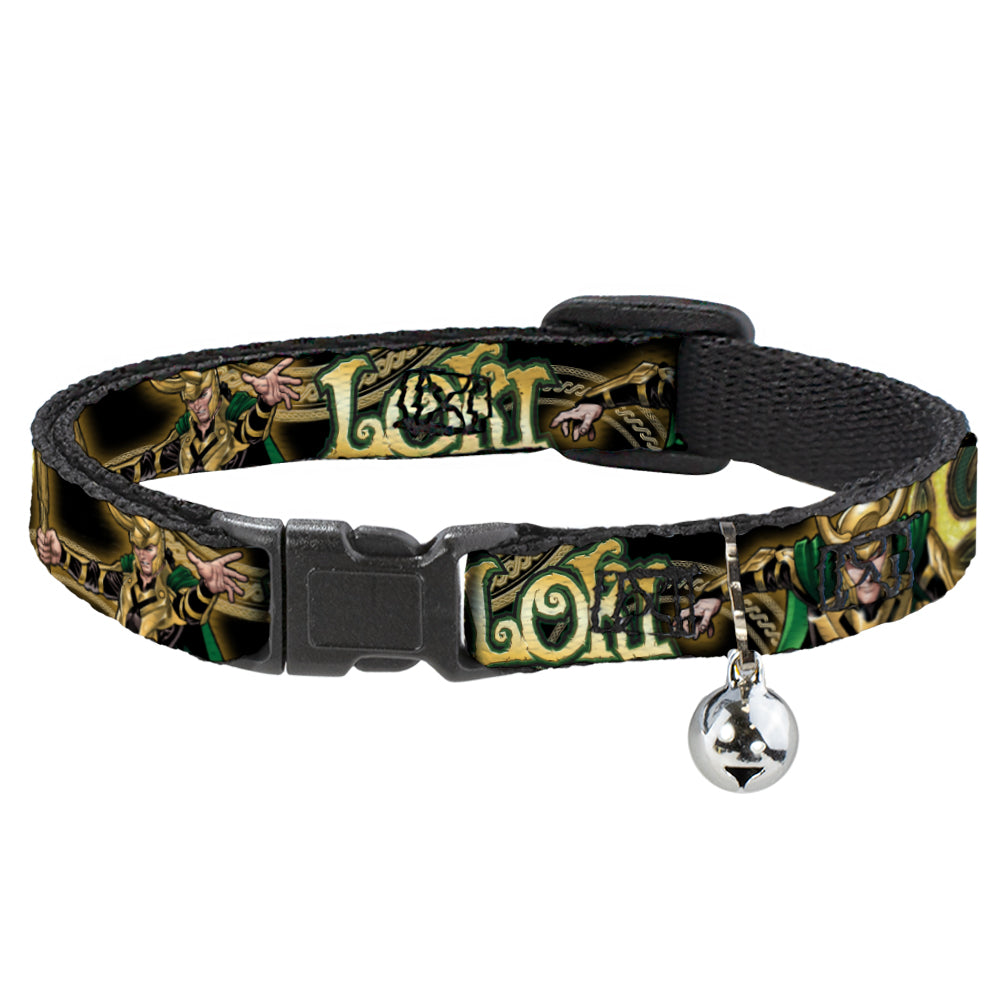 Cat Collar Breakaway - LOKI Poses Black Gold Green Breakaway Cat Collars Marvel Comics   