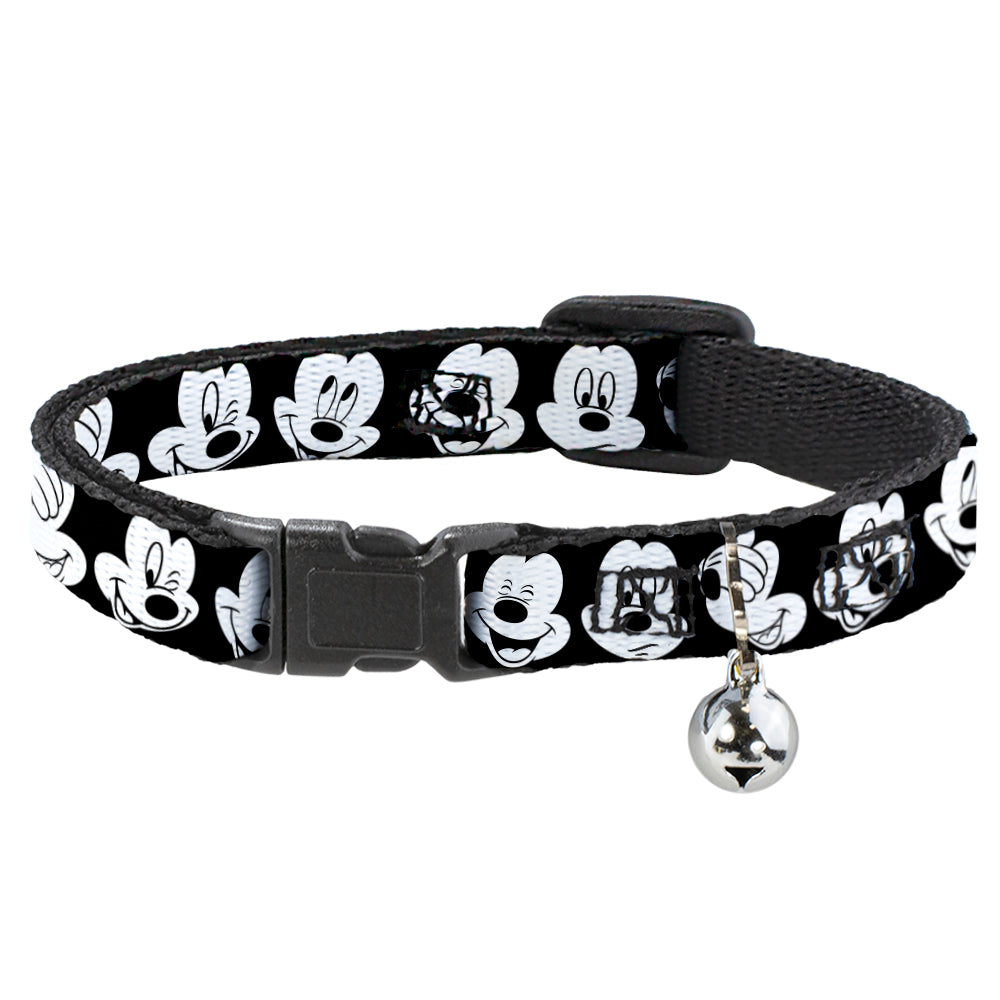 Cat Collar Breakaway - Mickey Mouse Expressions CLOSE-UP Black White Breakaway Cat Collars Disney   