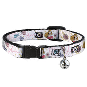 Cat Collar Breakaway with Bell - Sleeping Beauty Aurora Castle and Fairy Godmothers Pose with Script and Flowers White Pinks - NARROW Fits 8.5-12" Breakaway Cat Collars Disney   
