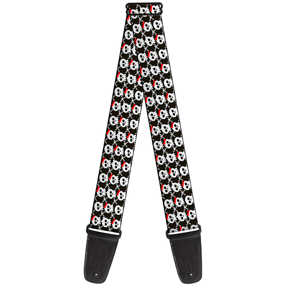 Guitar Strap - Skull w Bow Black White Red Guitar Straps Buckle-Down   