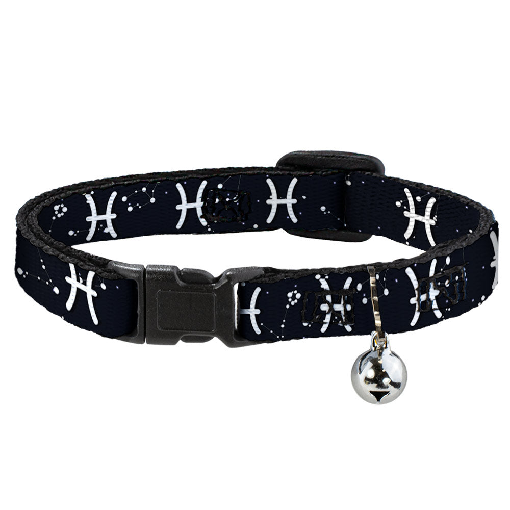 Cat Collar Breakaway - Zodiac Pisces Symbol Constellations Black White Breakaway Cat Collars Buckle-Down   