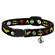 Cat Collar Breakaway - Justice League 6-Superhero Logos Black Breakaway Cat Collars DC Comics   