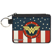 Canvas Zipper Wallet - MINI X-SMALL - WONDER WOMAN Logo Americana Red White Blue Yellow Canvas Zipper Wallets DC Comics   