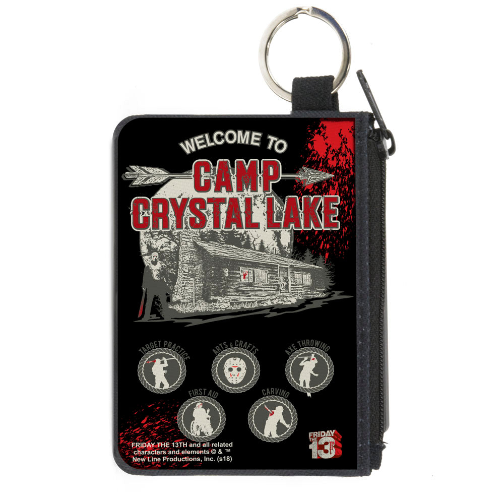 Canvas Zipper Wallet - MINI X-SMALL - Friday the 13th WELCOME TO CAMP CRYSTAL LAKE Jason Cabin Badges Black Grays Reds Canvas Zipper Wallets Friday the 13th Default Title