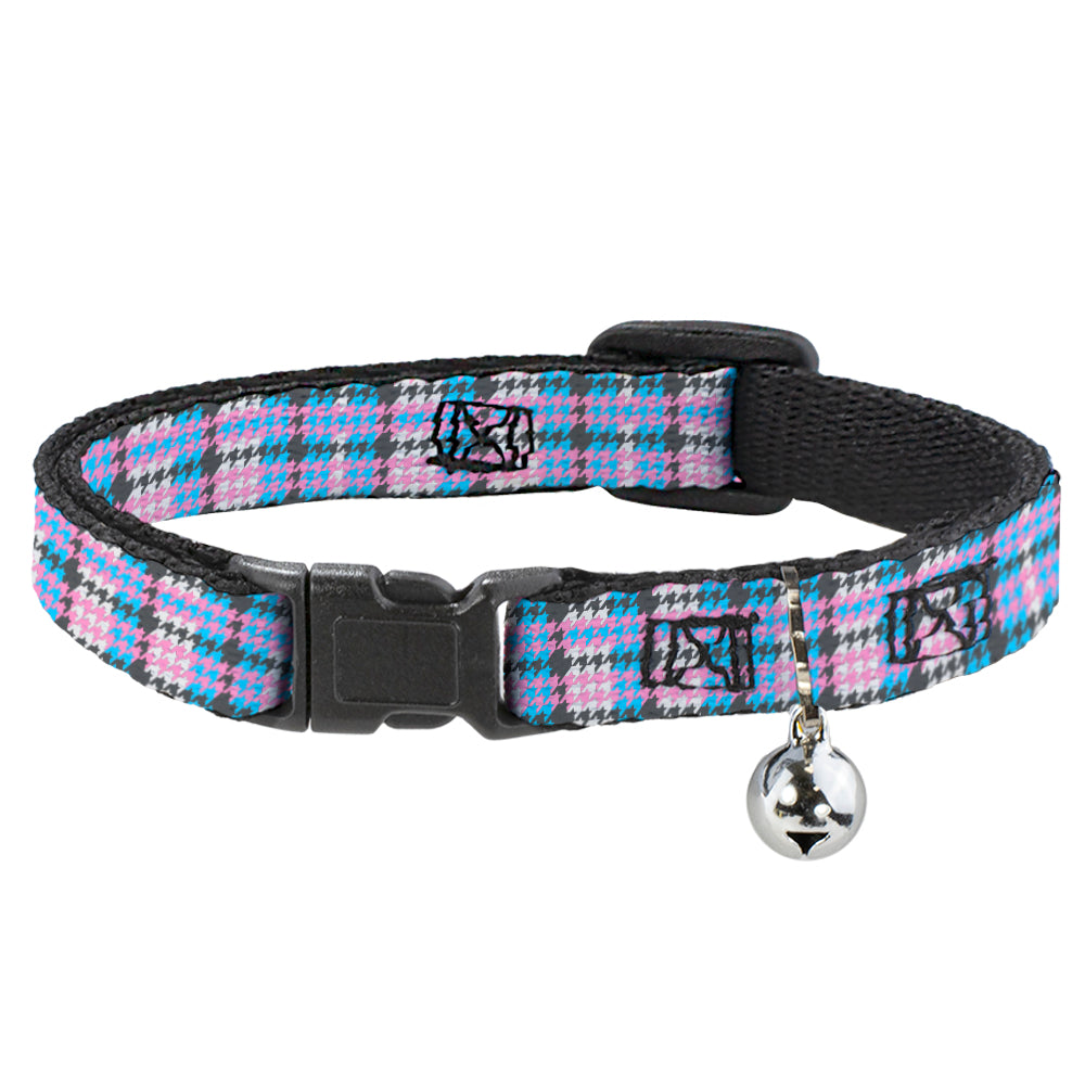 Cat Collar Breakaway - Mini Houndstooth Gray Baby Blue Pink Breakaway Cat Collars Buckle-Down   