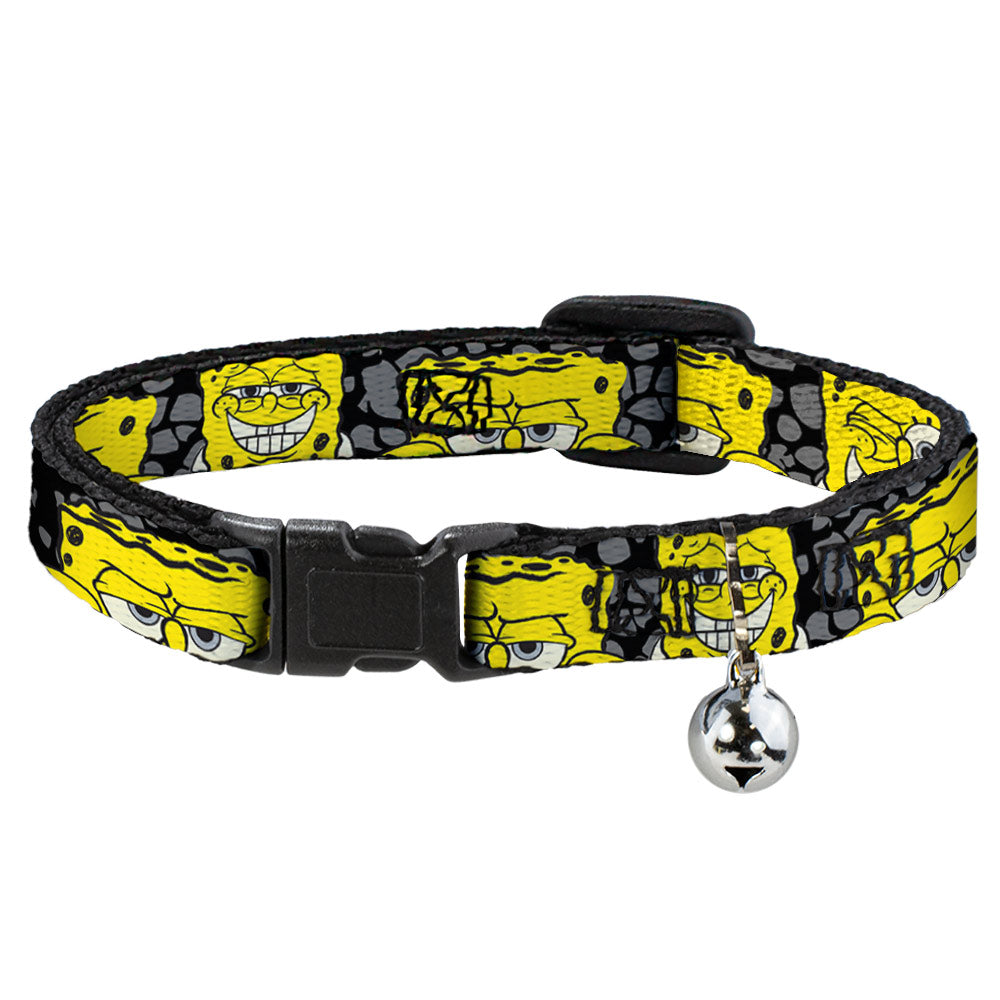 Cat Collar Breakaway with Bell - SpongeBob 4-CLOSE-UP Expressions Crackle Black Gray Yellow Breakaway Cat Collars SpongeBob SquarePants