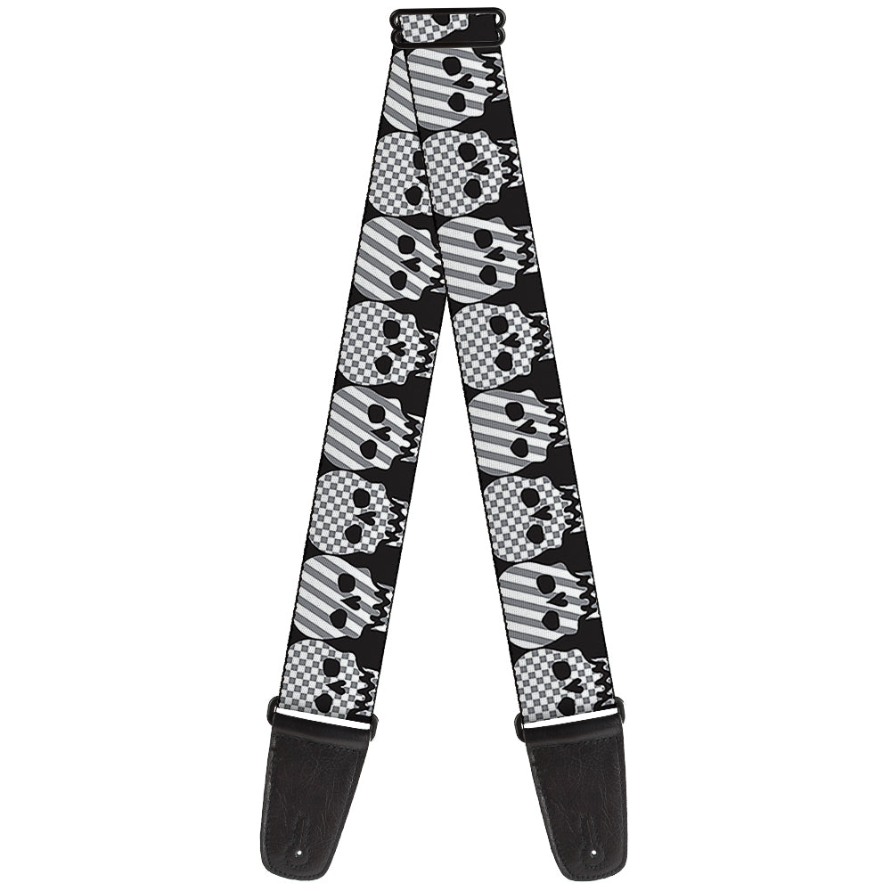 Guitar Strap - Checker & Stripe Skulls Black White Gray Guitar Straps Buckle-Down   