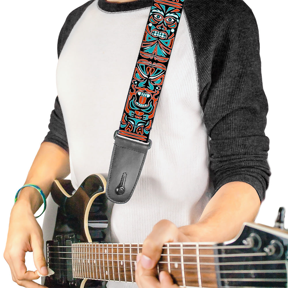 Guitar Strap - Totem Carvings Black White Orange Turquoise Guitar Straps Buckle-Down   
