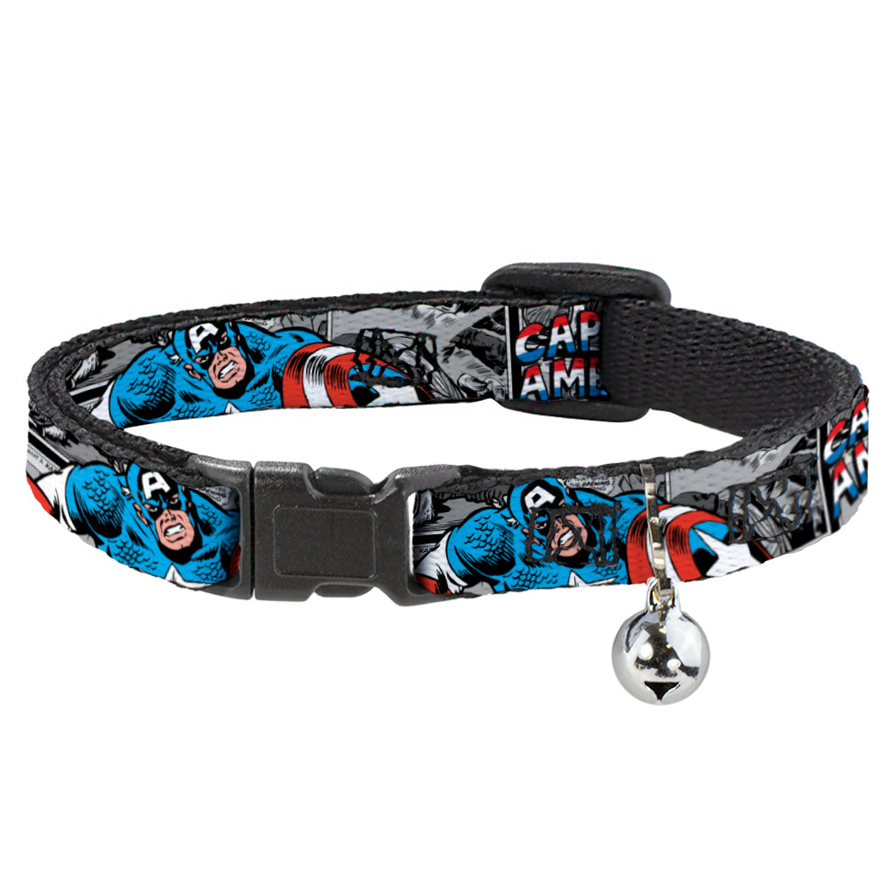 Cat Collar Breakaway - CAPTAIN AMERICA 2-Poses Comic Blocks Grays Red White Blue Breakaway Cat Collars Marvel Comics   