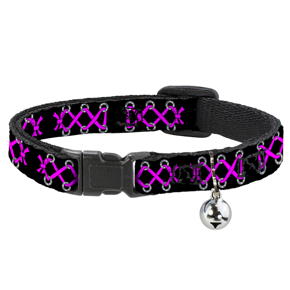 Cat Collar Breakaway - Corset Lace Up Black Fuchsia Breakaway Cat Collars Buckle-Down   