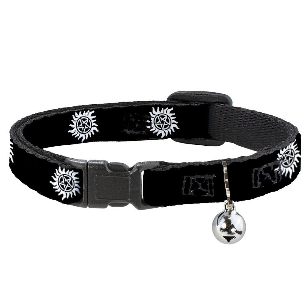 Cat Collar Breakaway - Winchester Pentagram Repeat Black White Breakaway Cat Collars Supernatural   