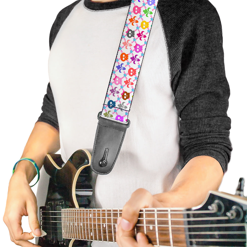 Guitar Strap - Skull & Fleur-de-Lis White Multi Color Guitar Straps Buckle-Down   